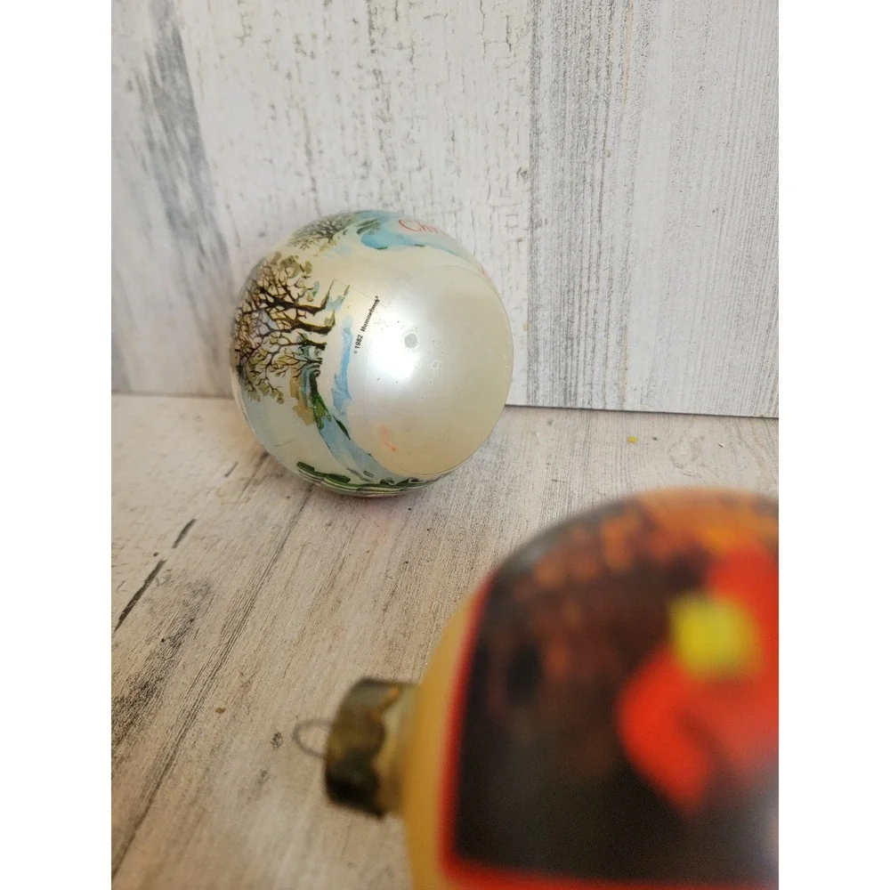 Hallmark vintage Christmas at home together glass ball ornament Xmas set